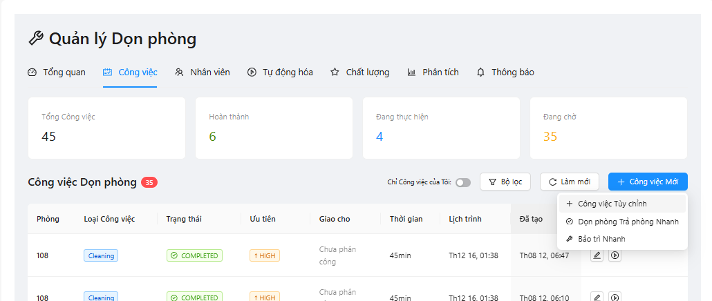 Create New Tasks Menu